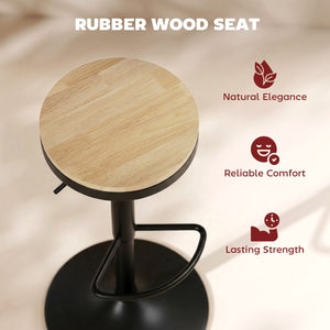 Wood Barstools Set of 2, Swivel Bar Stools with Adjustable Height for Kitchen Counter, Natural Wood and Black