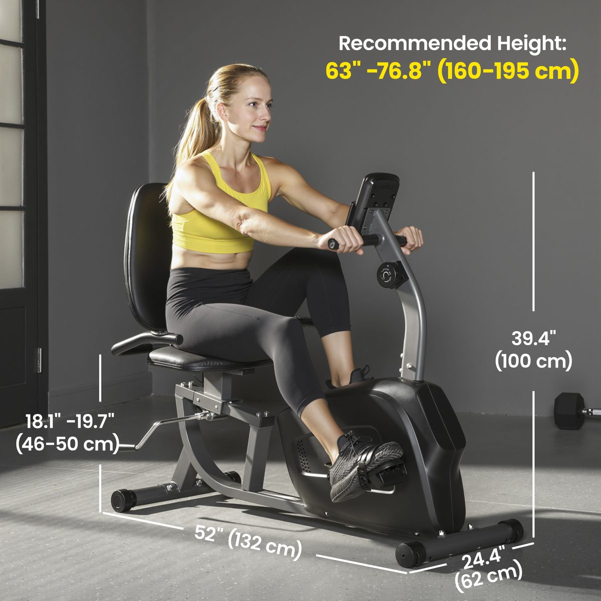 Soozier Recumbent Exercise Bike with 8-Level Magnetic Resistance, LCD Monitor, Heart Rate Handle and Adjustable Seat
