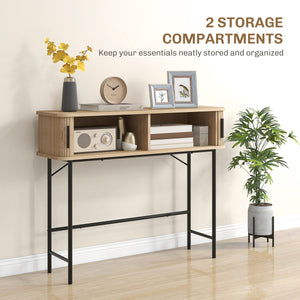 Mid-Century Entryway Table, Narrow Console Table with Storage Compartments for Behind Couch, Living Room, Oak and Black