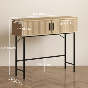 Mid-Century Entryway Table, Narrow Console Table with Storage Compartments for Behind Couch, Living Room, Oak and Black