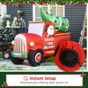 6ft Christmas Inflatable Santa Claus Driving A Truck with LED Lights, Blow-Up Outdoor LED Yard Display for Lawn, Garden, Party