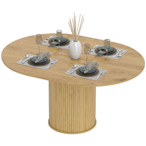 Extendable Kitchen Table for 6-8, 43.5"-59" Farmhouse Dining Table with Pedestal Base Natural Wood Finish