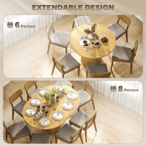 Extendable Kitchen Table for 6-8, 43.5"-59" Farmhouse Dining Table with Pedestal Base Natural Wood Finish