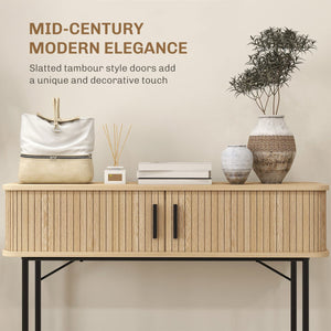 Mid-Century Entryway Table, Narrow Console Table with Storage Compartments for Behind Couch, Living Room, Oak and Black