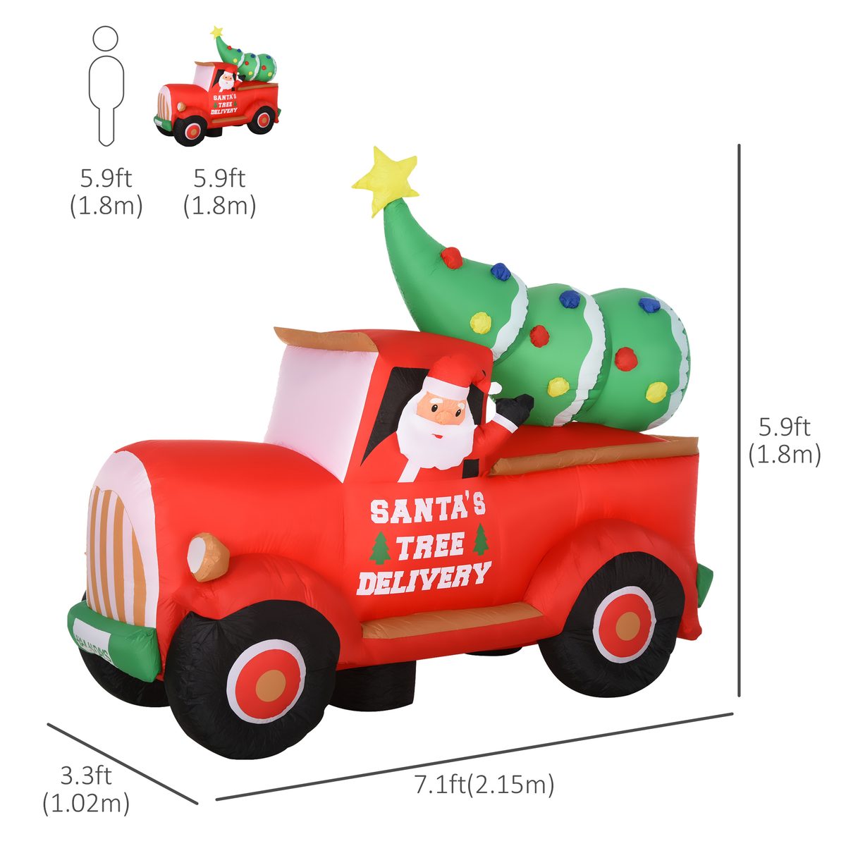 6ft Christmas Inflatable Santa Claus Driving A Truck with LED Lights, Blow-Up Outdoor LED Yard Display for Lawn, Garden, Party