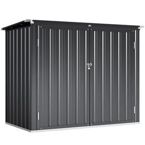 Outdoor Storage Shed Lockable Galvanized Steel Garbage Bin Shed Lift-up Lid for 2 Trash Cans