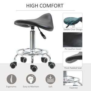 Saddle Stool, PU Leather Adjustable Rolling Salon Chair for Massage, Spa, Clinic, Beauty and Tattoo, Black
