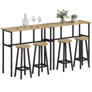 Bar Table Set of 6, Bar Table and Stools for 4, 2 Breakfast Tables and 4 Stools for Living Room, Grey-Brown