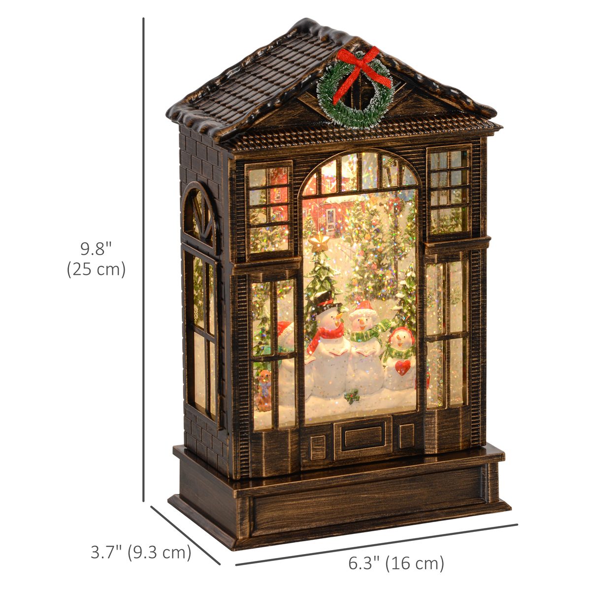 Musical Snow Globe with Lights, Christmas Snow Globe Lantern with Swirling Glitter for Holiday Party Gift, Bronze