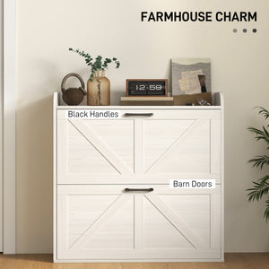 Narrow Shoe Storage Cabinet, Farmhouse Slim Shoe Cabinet with 2 Flip Drawers, Adjustable Shelves, White Oak