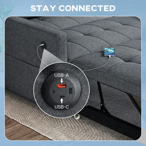 Pull Out Sofa Bed, Sleeper Sofa Couch with USB Ports, Small Linen Loveseat Futon Couch for Living Room, Dark Grey