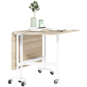Six-Seater Drop-Leaf Dining Table with Wheels, Oak