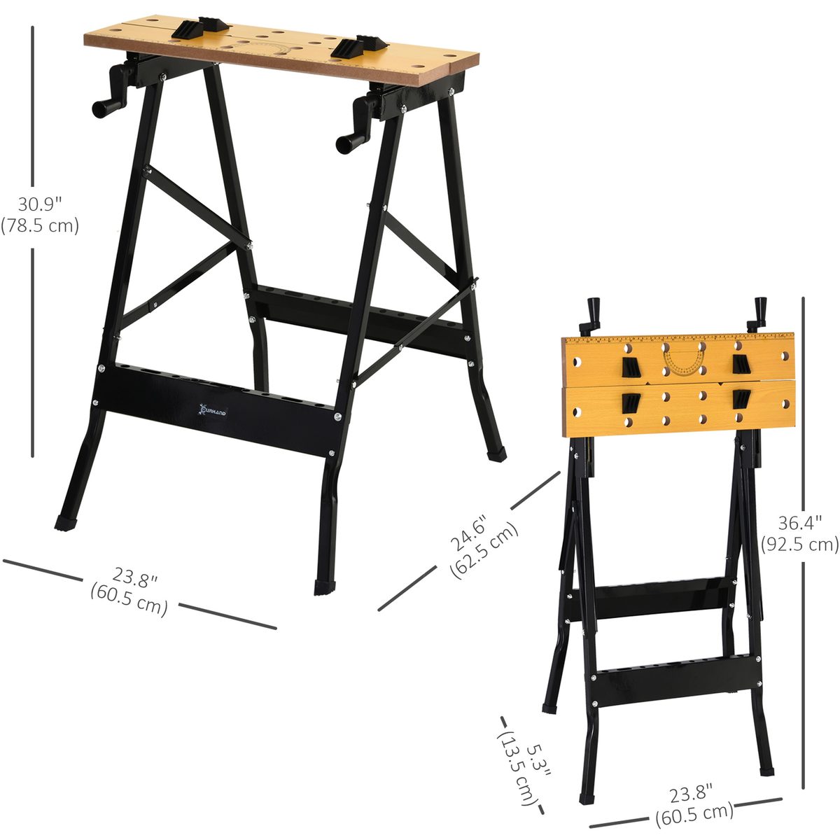 Foldable Work Bench w/ 4 Adjustable Clamps, Carpenter Saw Table, MDF Surface, Steel Frame, Portable Work Bench 100kg/220lbs Capacity, Black