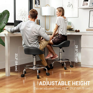 PU Leather Rolling Stool, Height Adjustable Swivel Salon Chair with Backrest and Foot Rest for Spa, Tattoo, Black