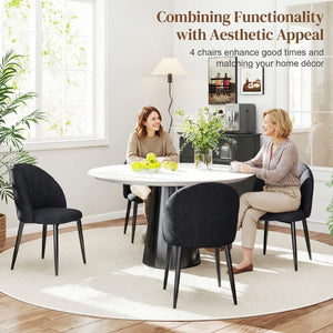 Modern Dining Chairs Set of 4, Upholstered Dining Room Chairs with Metal Legs, Shell Backrest, Padded Seat, Black