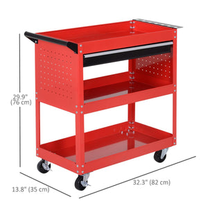 Tool Cart on Wheels, Utility Cart with Wheels, Ball Bearing Drawer, Storage Trays for Garage, Warehouse, Workshop, Red
