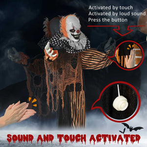 5ft Life Size Outdoor Halloween Decoration, Talking Circus Clown with Sound and Motion Activated, Light Up Eyes