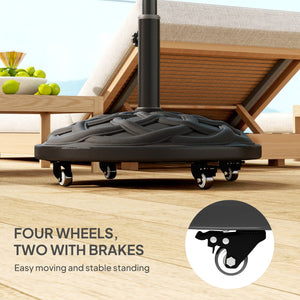 Round Patio Umbrella Base with Wheels, 44 lbs Resin Umbrella Stand Base, 1.3"/1.5"/1.9" Umbrella Poles Black
