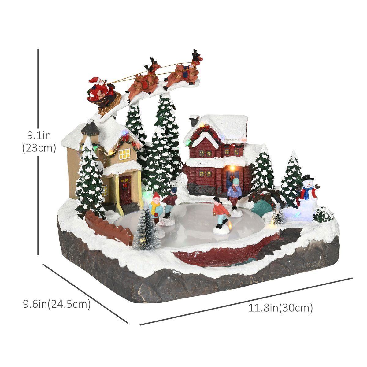 Christmas Village, Santa and Deer Skating Pond Animated Winter Wonderland Set with Multicolored LED Light, Plug-In Christmas Decoration