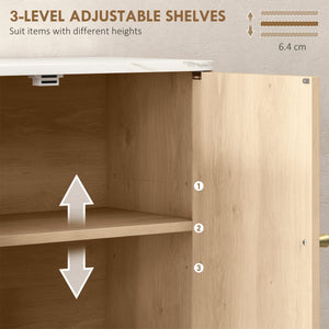 Bathroom Wall Cabinet, Wall-Mounted Medicine Cabinet with Adjustable Shelf, Open Shelf and Marble Effect Top, Oak