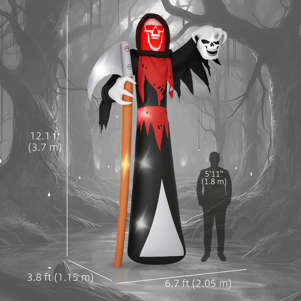 12 FT Halloween Inflatable Grim Reaper, Blow Up Garden Decor with Built-in Lights for Halloween Party Indoor, Outdoor