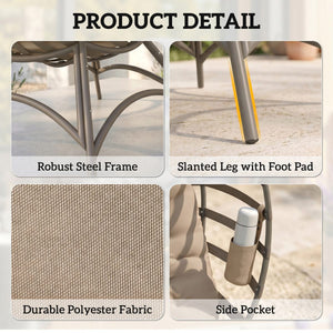 Egg Chair, Patio Lounge Chair, Foldable Basket Chair with Large Seat Cushion, Side Pocket, Sand