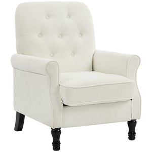 Accent Chair, Mid-Century Modern Armchair with Thick Padded Seat, Spring Cushion, Solid Wood Legs, Cream White