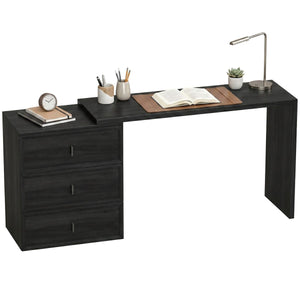 L Shaped Computer Desk Home Office Desk with 3 Drawers Black Wood Grain