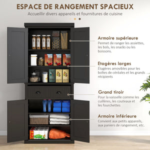 72" Kitchen Pantry, Freestanding Storage Cabinet with Drawer, Doors, Black