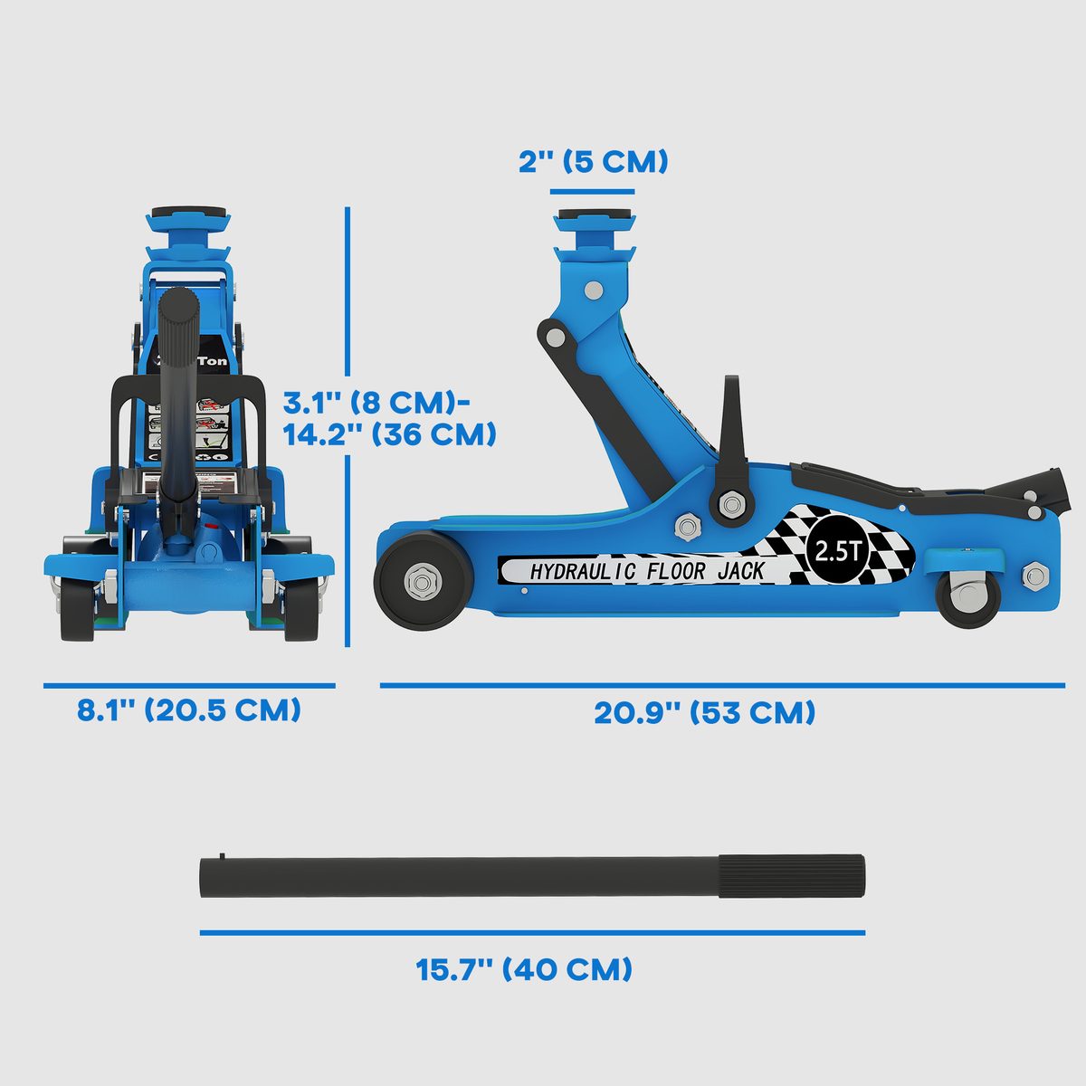 Low Profile Car Jack, Hydraulic Racing Floor Jack, 3.1"-14.1" Lifting Range, 2.5 Ton (5,000 lb) Capacity, Blue