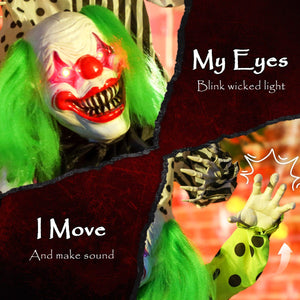 Life Size Stackable Halloween Animated Clown with Red Light Up Eyes, Sound Activated Scary Clown Halloween Decorations