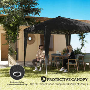 10 x 10 ft Pop Up Canopy Tent with Central Light, UPF 50+ Instant Portable Canopy Shelter with Remote, Black