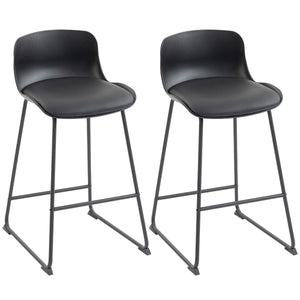Modern Bar Stools Set of 2, PU Leather Barstools, Counter Height Kitchen Chairs for Breakfast Bars, Dining Room, Black