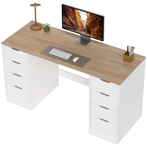 Desk with 8 Drawers, 55.1"W × 20.9"D × 29.5"H Modern Computer Desk for Office, Living Room, White