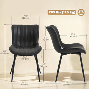 Dining Chairs Set of 2, PU Leather Upholstered Kitchen Chairs with Backrest and Steel Legs, Black