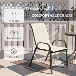 3 Pieces Bistro Set, Small Patio Furniture Set with Stackable Mesh Chairs, Glass Table for Garden, Balcony, Beige