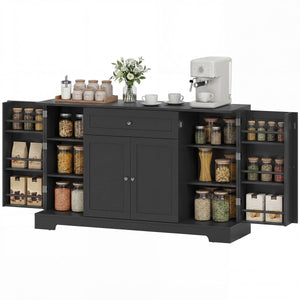 55" Modern Kitchen Storage Cabinet with Drawer, Adjustable Shelves, Small Kitchen Pantry with Door Racks, Black