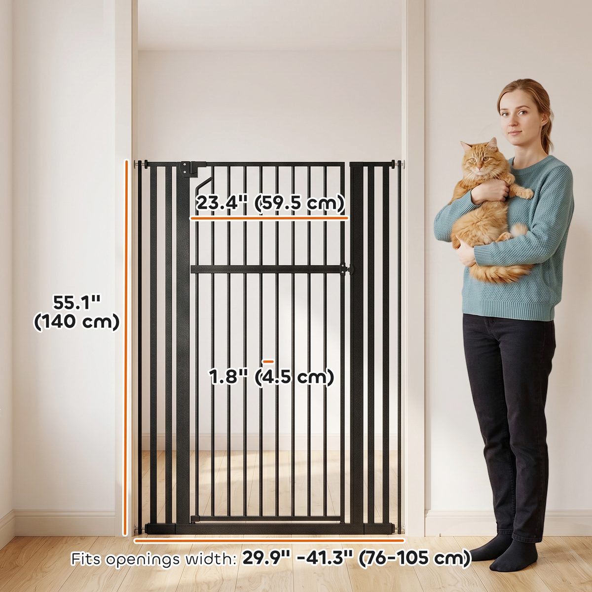 55" Extra Tall Pet Gate 30-41" Wide Adjustable Baby Gate Pressure Mounted for Doorways, Hallways, Stairs