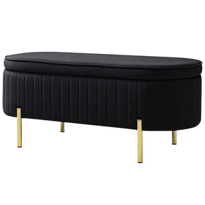 Upholstered Bedroom Bench, Channel Tufted Ottoman Bench with Thick Padding and Metal Legs, Black