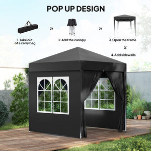 6.6'x6.6' Pop Up Canopy Tent with Sidewalls, Instant Sun Shelter Camping Gazebo with Carry Bag, Black