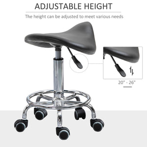 Saddle Stool, PU Leather Adjustable Rolling Salon Chair for Massage, Spa, Clinic, Beauty and Tattoo, Black