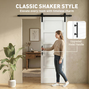 32"x84" Sliding Barn Door with Hardware Kit, Shaker Style Sliding Door with Handle, Track, Floor Guide, White Wood Grain