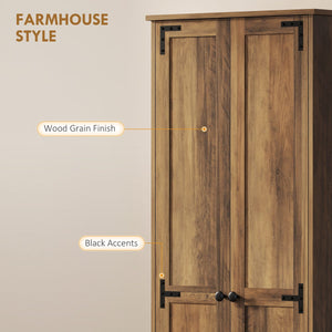 67" Farmhouse Pantry Cabinet with 2 Doors, Tall Storage Cabinet with Adjustable Shelves, Brown Wood Grain