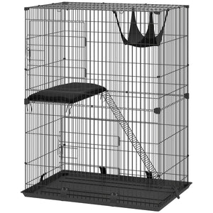 2-Tier Cat Cage Indoor, Detachable Metal Wire Kennel with Hammock, Platform, Tray and Cushion for 1-2 Kittens