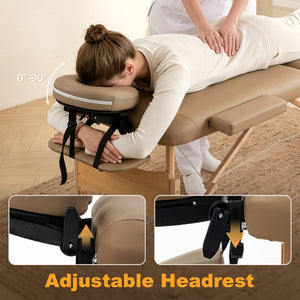 Height Adjustable Professional Salon Spa Facial Couch Bed, Portable Folding Massage Table, Light Brown