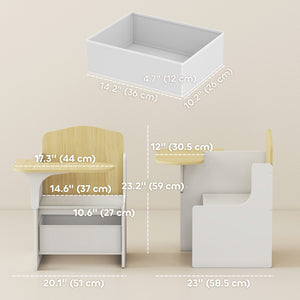 Qaba Kids Table and Chair Set, Children Desk and Chair with Storage Bin for Playing, Reading, Painting, for Ages 3-5, White