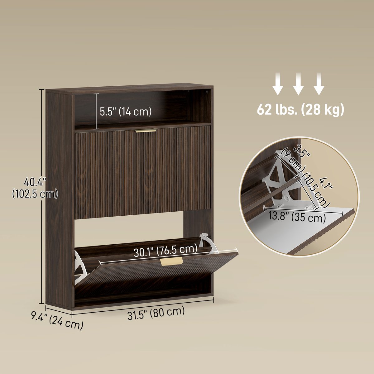Shoe Cabinet with 2 Flip Drawers Narrow Shoe Storage Cabinet with Top Shelf for Entryway Hallway Coffee