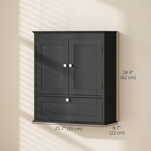 Medicine Cabinet with Adjustable Shelf, Bathroom Wall Cabinet Bathroom Cabinet with Recessed Panels, Black