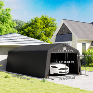12' x 20' Portable Garage, Heavy Duty Carport Canopy with Ventilation Windows and Large Roll-up Door, Black