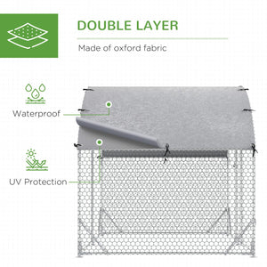 Galvanized Large Metal Chicken Coop Cage Walk-in Enclosure Poultry Hen Run House Playpen Rabbit Hutch with Cover for Outdoor Backyard 9.2' x 6.2' x 6.5' Silver